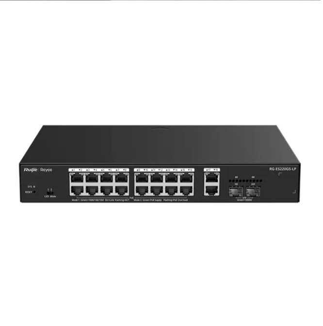 SWITCH PoE+ REYEE RG-ES220GS-LP 16P DOWNLINK + 4P UPLINK (2SFP FIBRA) 130W GIGABIT